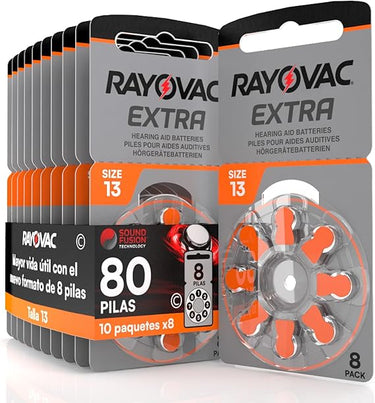 80 Pila para Audífonos Rayovac Extra 13. 10 Pack de 8 Unidades Baterías de Audífono